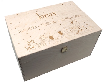 Personalisierte Erinnerungsbox Baby, Geschenk zur Geburt, Individuelle Erinnerungskiste aus Holz mit Namen, personalisierte Schatzkiste