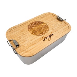 Blume des Lebens, Personalisierte Brotdose, Lunchbox personalisiert, Brotdose mit Name, Lunchbox Holz, Esoterik Geschenke, Heilige Geometrie
