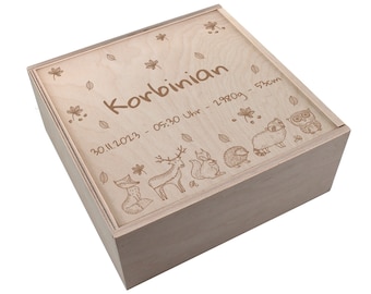 Personalisierte Erinnerungsbox mit Schiebedeckel Box L Aufbewahrungsbox Erinnerungskiste mit Namen Holzkiste für Kinder Geschenkbox