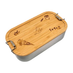 Boîte à lunch personnalisée, cadeau pour la rentrée scolaire, rentrée scolaire, introduction à l'école, cartable fille, boîte à lunch en acier inoxydable, couvercle en bois de boîte à lunch
