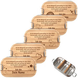 Affirmations de boîte à lunch personnalisées avec nom en métal, boîte à lunch personnalisée, boîte à collations, boîte à lunch, acier inoxydable, boîte à lunch personnalisée
