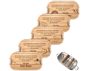Lunchbox Affirmationen personalisiert mit Namen aus Metall, Brotdose personalisiert, Vesperdose, Brotdose, Edelstahl,Brotdose personalisiert