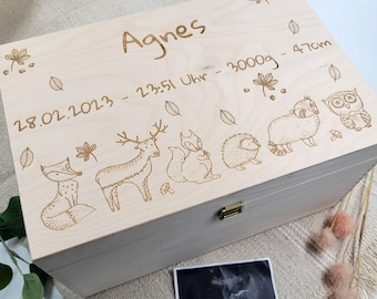 Babyherinneringsdoos, babycadeau, herinneringsdoos, kraamcadeau, gepersonaliseerde houten doos, herinneringsdoos met bosdieren
