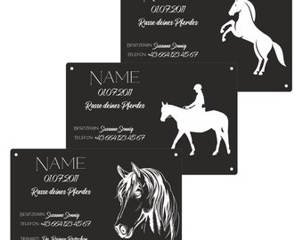 Personalized stable sign, box sign, horse sign 29 x 19 cm, glossy black laser engraved, UV-resistant, waterproof, durable