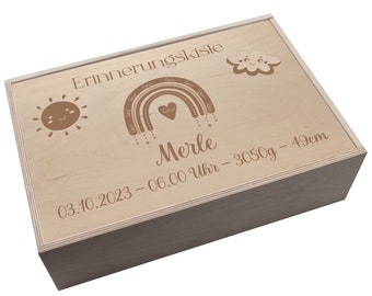 Personalisierte Erinnerungsbox mit Schiebedeckel Box XL Aufbewahrungsbox Erinnerungskiste mit Namen Holzkiste für Kinder Geschenkbox