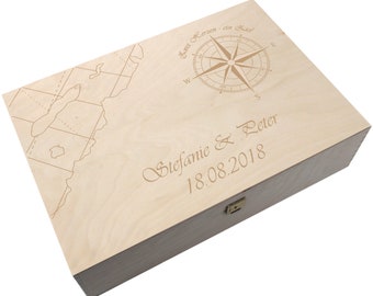 Erinnerungskiste Hochzeit XL Personalisiert Hochzeitsgeschenk Vermählung Eheleute Andenken Brautpaar Erinnerungsbox Holzkiste Klappdeckel