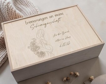 Gepersonaliseerde zwangerschapsherinneringsdoos | Houten doos met gravure | Babyherinneringsdoos & geboortecadeau | Kraamcadeau