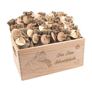 Calendario natalizio in legno, Calendario dell'Avvento da riempire, Scatola dell'Avvento per bambini, Calendario dell'Avvento per bambini, Scatola dell'Avvento personalizzata, bradipo