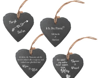Schieferherz personalisiert mit verschiedenen Motiven oder Sprüchen zum Valentinstag, personalisiertes Hochzeitsgeschenk