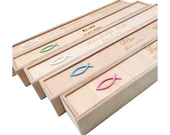 Personalized candle box for christening candles up to 44 cm, communion candle box with name, godparent candles with desired name, candle box, candle storage, christening box