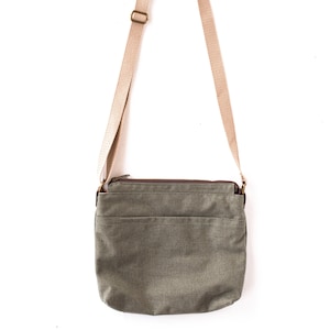Recycled fabric crossbody bag, olive green crossbody bag, canvas bag, recycled fabric bag, made in Haiti