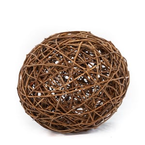 May include: A brown sphere made of woven twigs.