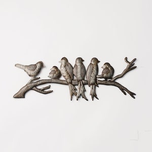Birds on a Branch Recycled Metal Wall Art, handmade in Haiti, Haitian steel drum art, hostess gift, housewarming gift, bird art, fair trade