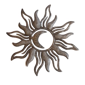 Sun and Moon Recycled Metal Wall Art, handmade in Haiti, fair trade decor, outdoor decor, patio decor, celestial art, gifts for gardener