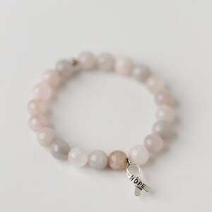 Hope Bracelet, breast cancer awareness, rose quartz, stretch bracelet, one size fits most