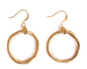 Rustic gold hoop earrings, 1.75" gold hoops