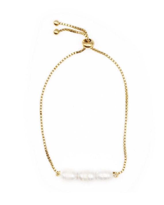 Pearl and Gold Slider Bracelet Gold Chain Slider Bracelet Etsy