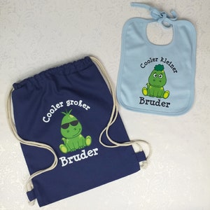 Baby Geschenk-Set Großer Bruder & Kleiner Bruder Lätzchen Beutel Navy & Hellblau