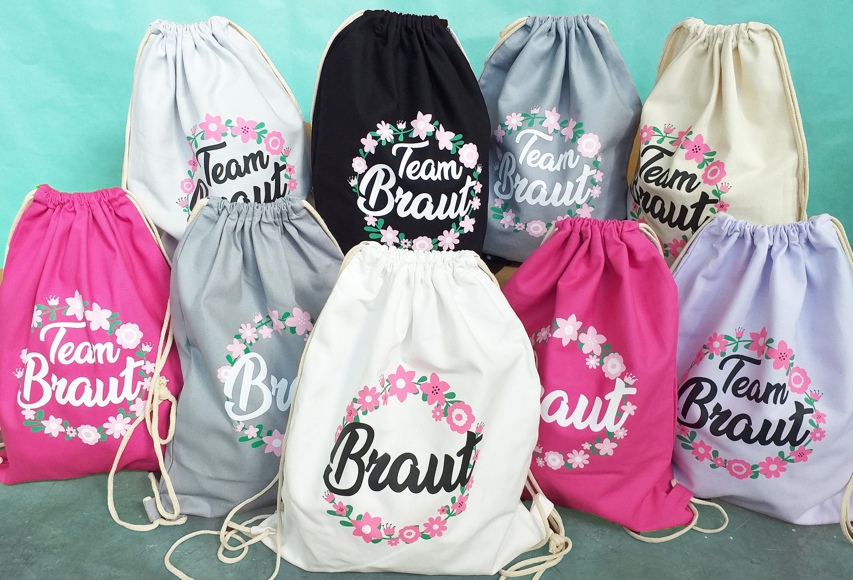 JGA-Turnbeutel Blumenkranz Braut Team Braut Beutel