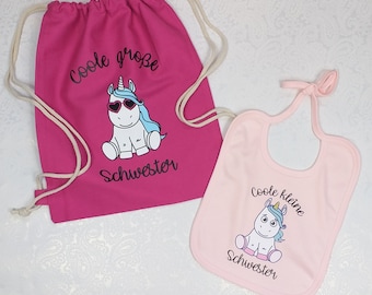 Geburt Geschenk-Set "Große Schwester & Kleine Schwester" - Einhorn