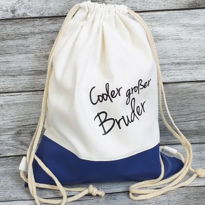 Coole großer Bruder Kinder Turnbeutel mit Borte Weiss / Navy