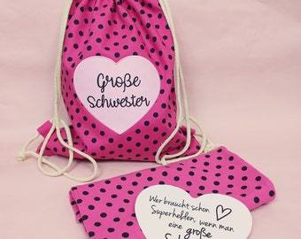 Große Schwester - Kinder-Geschenk-Set - Pink mit Pünktchen