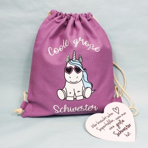 Coole große Schwester Kinder-Beutel mit Einhorn-Motiv Lila