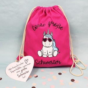 Coole große Schwester Kinder-Beutel mit Einhorn-Motiv Pink