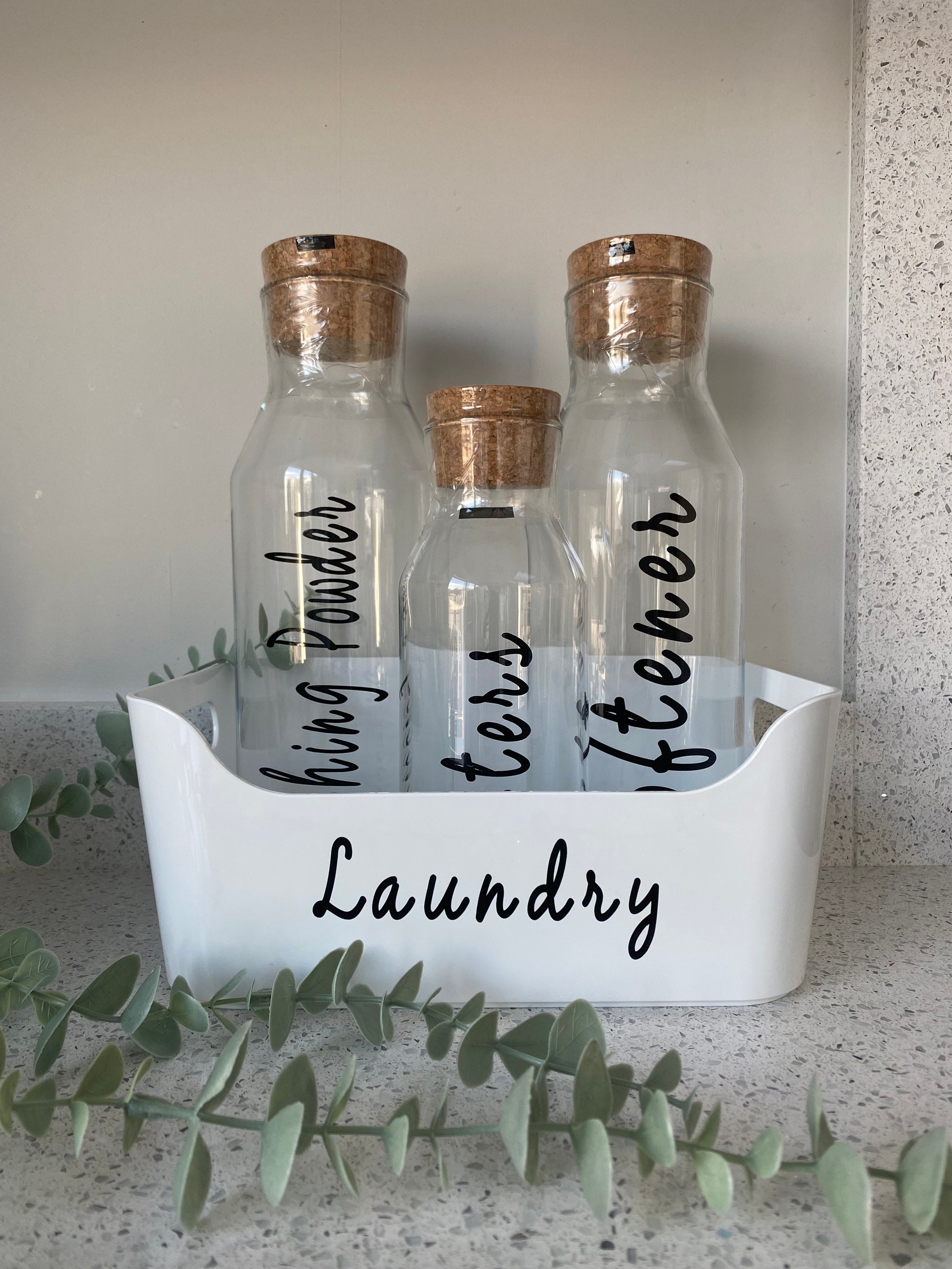 Personalised Laundry storage bottles. Glass carafe bottles Etsy
