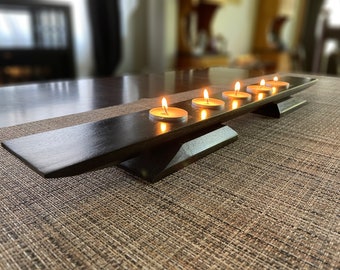 Handmade Black Wood Tea Light Candle Holder: Frank Lloyd Wright Inspired