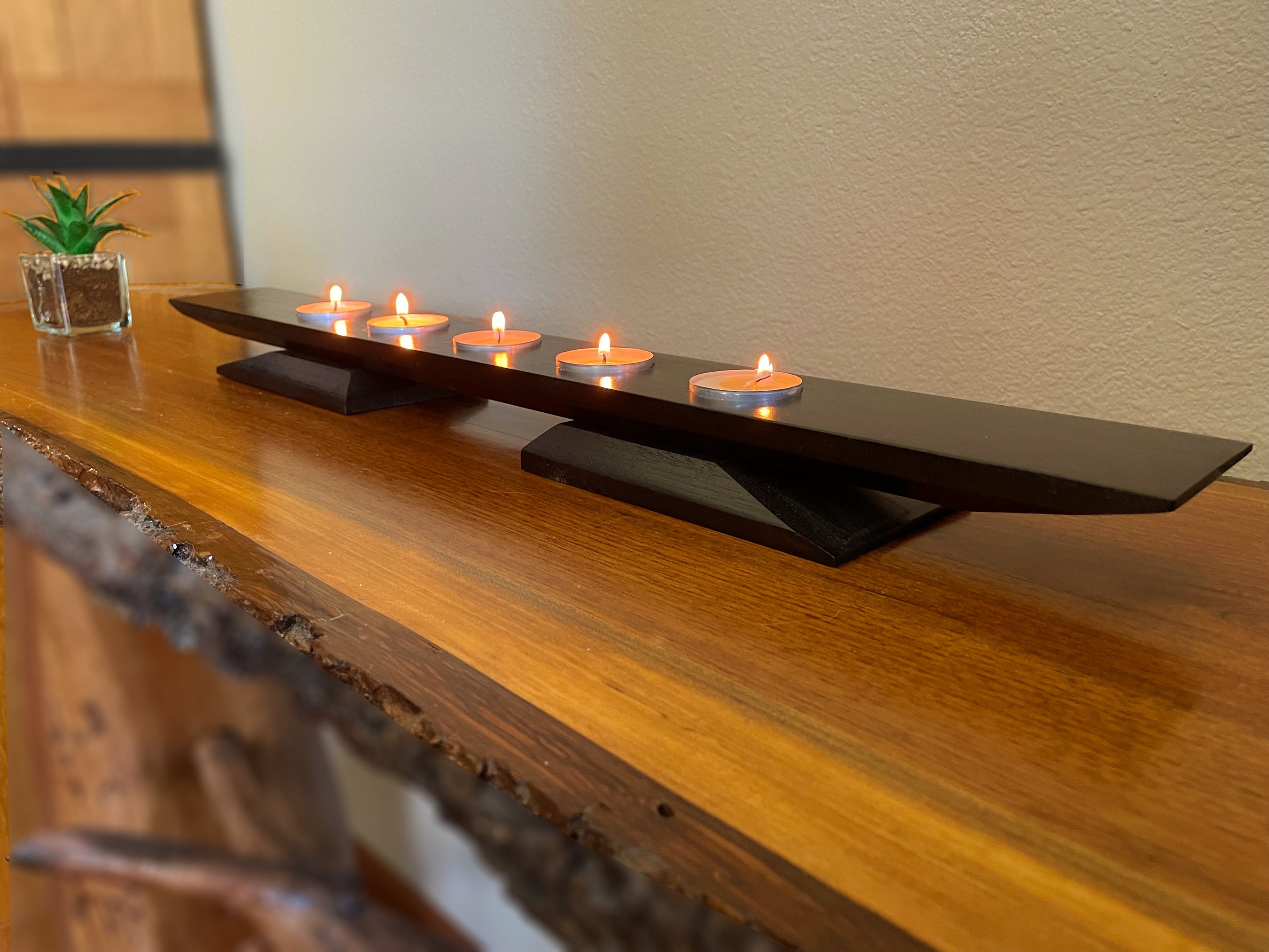 Elegant Handmade Candle Holders, Black Wood Candle Holders, Decorative