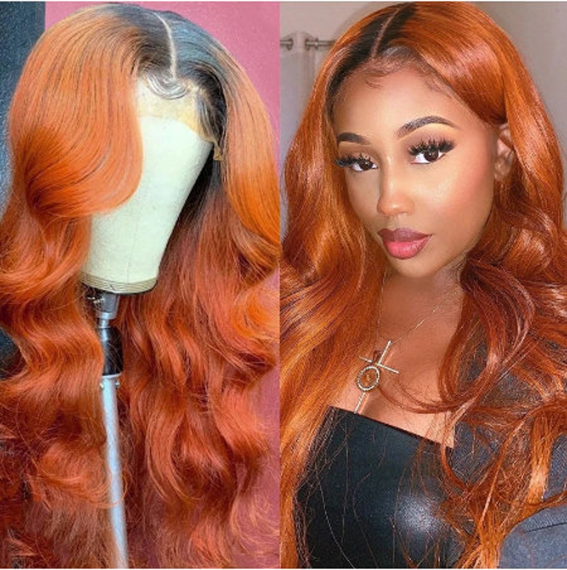 Orange Ginger Lace Front Human Hair Wigs Ombre Color Human Etsy