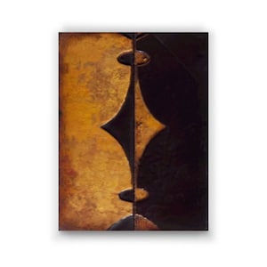 Könnte beinhalten: Abstrakter Kunstdruck mit einem schwarzen und goldenen Design. Das Design zeigt ein geometrisches Muster mit einer Diamantform in der Mitte.