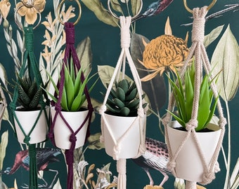 Mini Macrame Plant Hanger | Faux Plant with Pot | Car | Campervan Accessory | Jute Planter