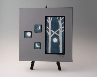 Prayerful-Original Painting-Soulful and Contemporary-Windows-Sanctuary of Trees and Moon Phases