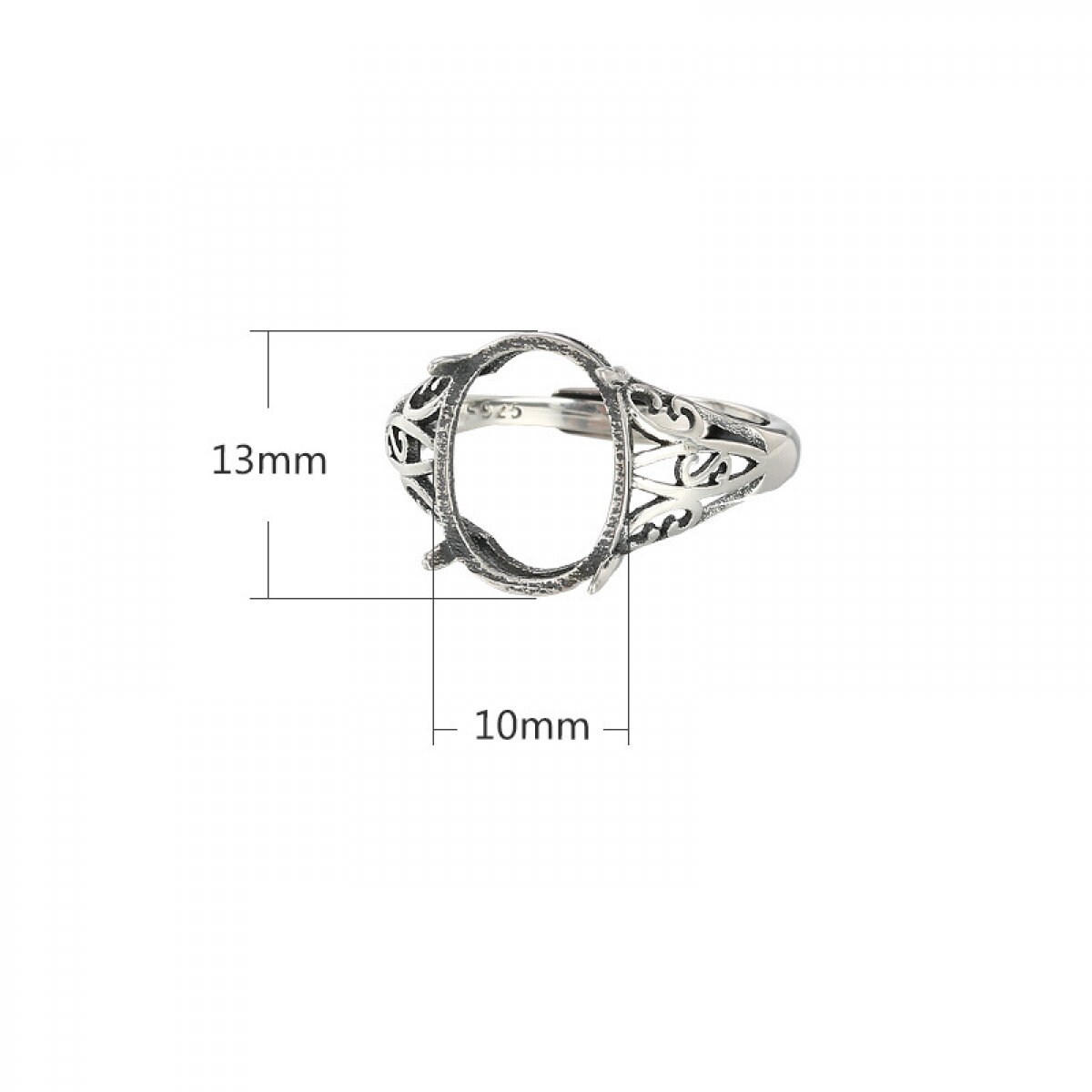 Sterling Silver Ring Blank For Oval Cabochons - Adjustable Prong Setting S925