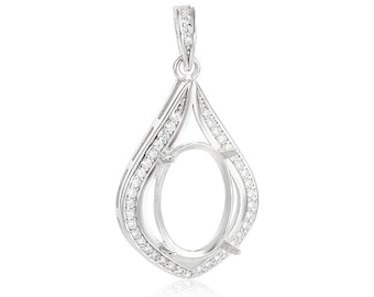 925 Sterling Silver Pendant Blank Oval Prong Bezel Settings for Gemstone fit 8.5X12.5mm Cabochon DIY Pendant Charm Handmade Jewelry Making