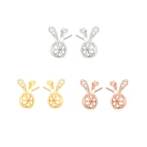 925 Sterling Silver Rabbit Stud Earring Base Blank with Peg Bail Post Earring Setting for 5-8mm Round Beads or Pearls DIY Jewelry Making