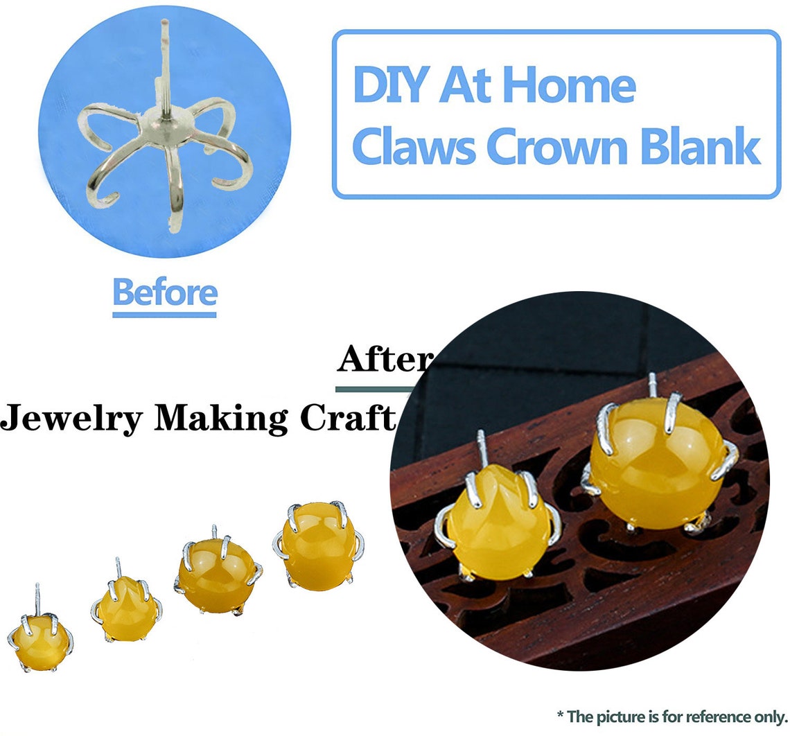 2 Pairs Sterling Silver Earring Blanks – 6-Claw Stud Settings For 10-14mm Gemstones – DIY Jewelry Making - View #9