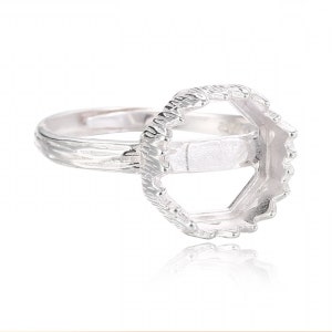Adjustable Ring Blank Crown Bezel Base for 11mm Round Cabochon Setting Sterling Silver DIY Jewelry for Women