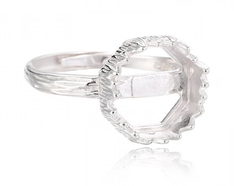 Adjustable Ring Blank Crown Bezel Base for 11mm Round Cabochon Setting Sterling Silver DIY Jewelry for Women