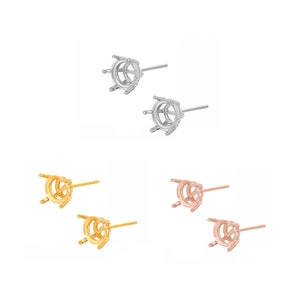 925 Sterling Silver 4/6 Claw Pongs Stud Post Earring Base Blank Earwires Cabochon Setting for 4/5/6mm Round Gems DIY Jewelry Gift for Women