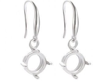 Orecchini in argento sterling 925, ganci in filo metallico, adatti per cabochon rotondi da 7/8/9/10 mm, impostazione di montaggio, ganci per orecchini, vassoi con castone per la creazione di gioielli