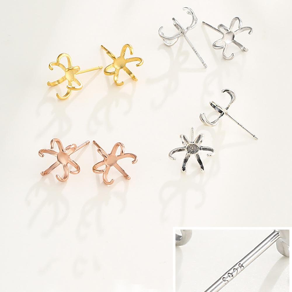 2 Pairs Sterling Silver Earring Blanks – 6-Claw Stud Settings For 10-14mm Gemstones – DIY Jewelry Making - View #11