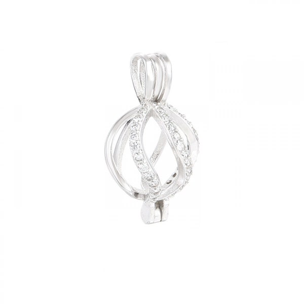 Solid 925 Silver CZ Ball Cage Charm pour 4-8mm Perles et Pierre Précieuse Pendentif Sertissage Médaillons faits à la main Charme pour Bracelet Collier Artisanat