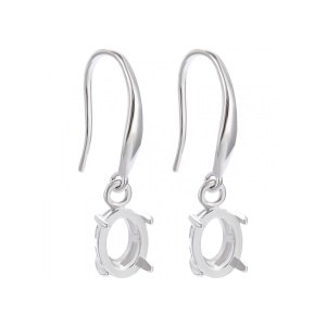 May include: A pair of silver earring settings with a teardrop shaped hook and a round oval bezel setting.