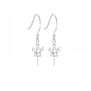 S925 Sterling Silver Crown Ear Hook Earring Montage pour 6-12mm Perle ronde ou Gemstone Setting Dangle Earring Bijoux pour femmes