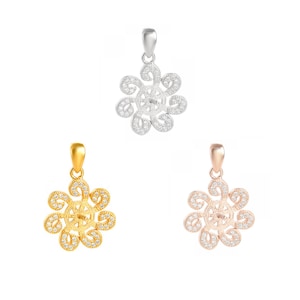 925 Sterling Silver Flower Pendant Fitting for 8-10mm Round Pearl Setting DIY Jewelry Making Gift Pendant Mounts with Pearl Bead Bail Pin