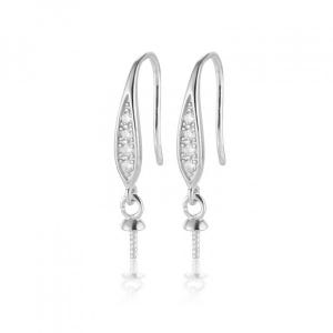 925 Sterling Silver CZ Earring Hook with Pin for 5-10mm Round Pearl Fitting Ear Wire Earring Posts Cup Pin Pearl Setting DIY Jewelry Making