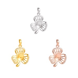 925 Sterling Silver Flower Pendants Blank for 8-10mm Round Pearl Pendant Accessories/Fitting/Mounts with Pearl Bead Bail Pin for Women